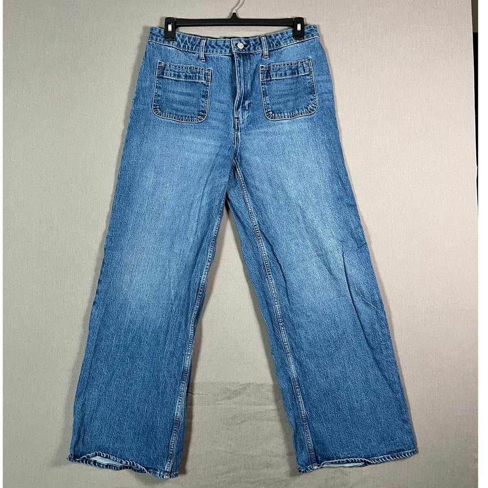 Free Assembly Wide Leg Jeans 16 Patch Pocket Cotton Denim Blue Women's EUC
